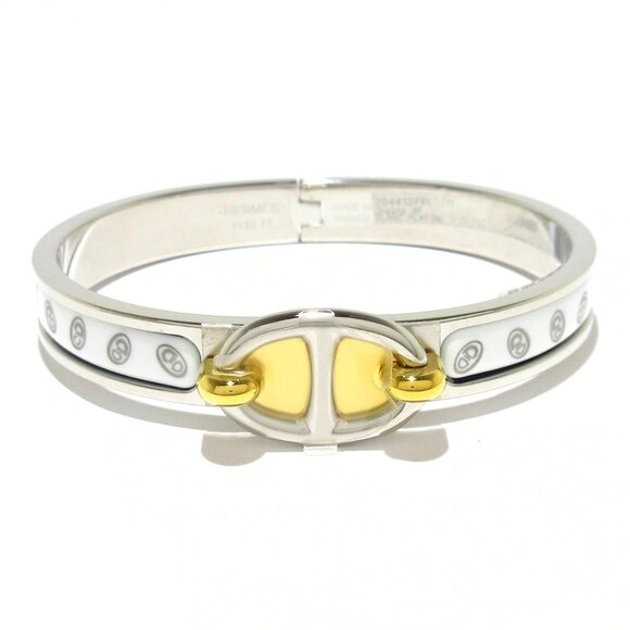 Auth HERMES Mini Click Shane Dunkle - Silver White Gold Hardware Bangle - Picture 1 of 7